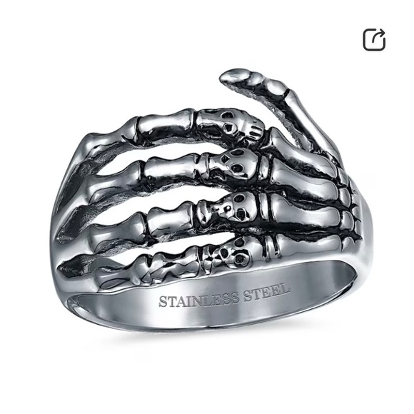 Stainless Steel Skeleton Hand Ring - Black - Picture 1 of 1